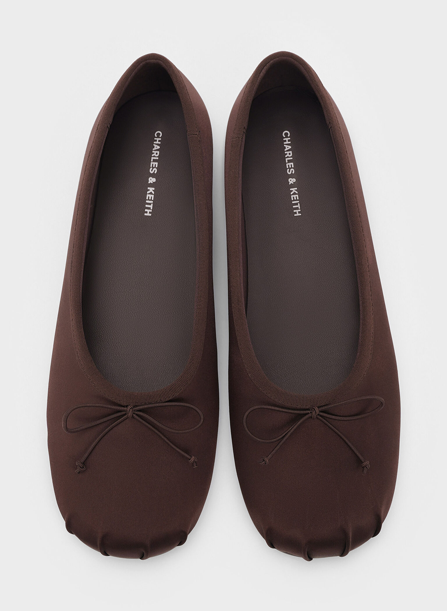 Satin Bow Ballet Flats, Dark Brown, hi-res