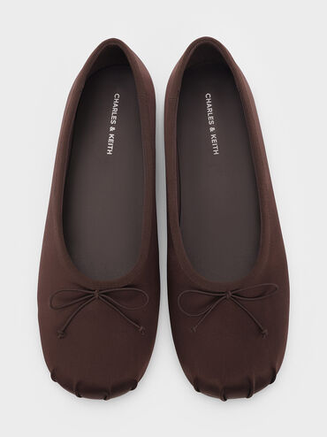 Satin Bow Ballet Flats, Dark Brown, hi-res