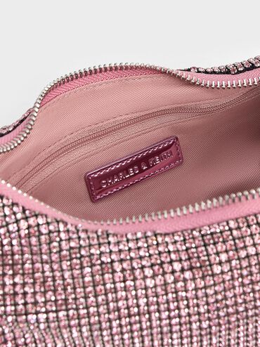 Bolso de doble uso con adornos de cristal, Rosa, hi-res