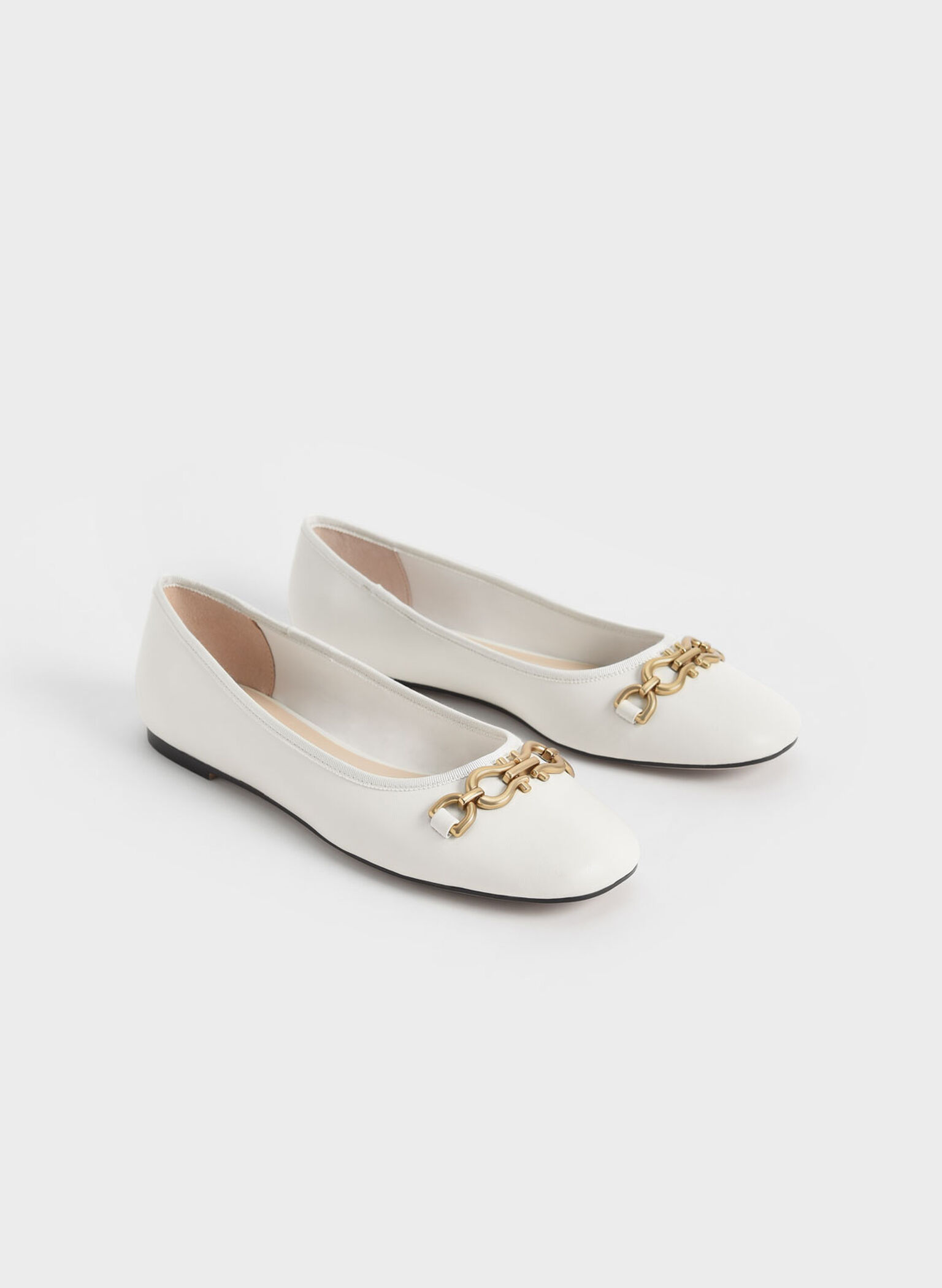 Chain Link Ballerina Flats, Chalk, hi-res