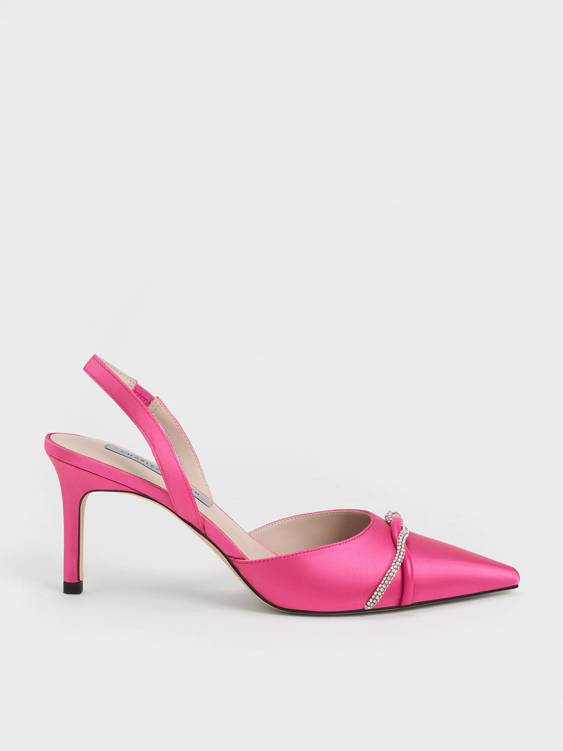 Twist Detail Satin Slingback Pumps, Pink, hi-res