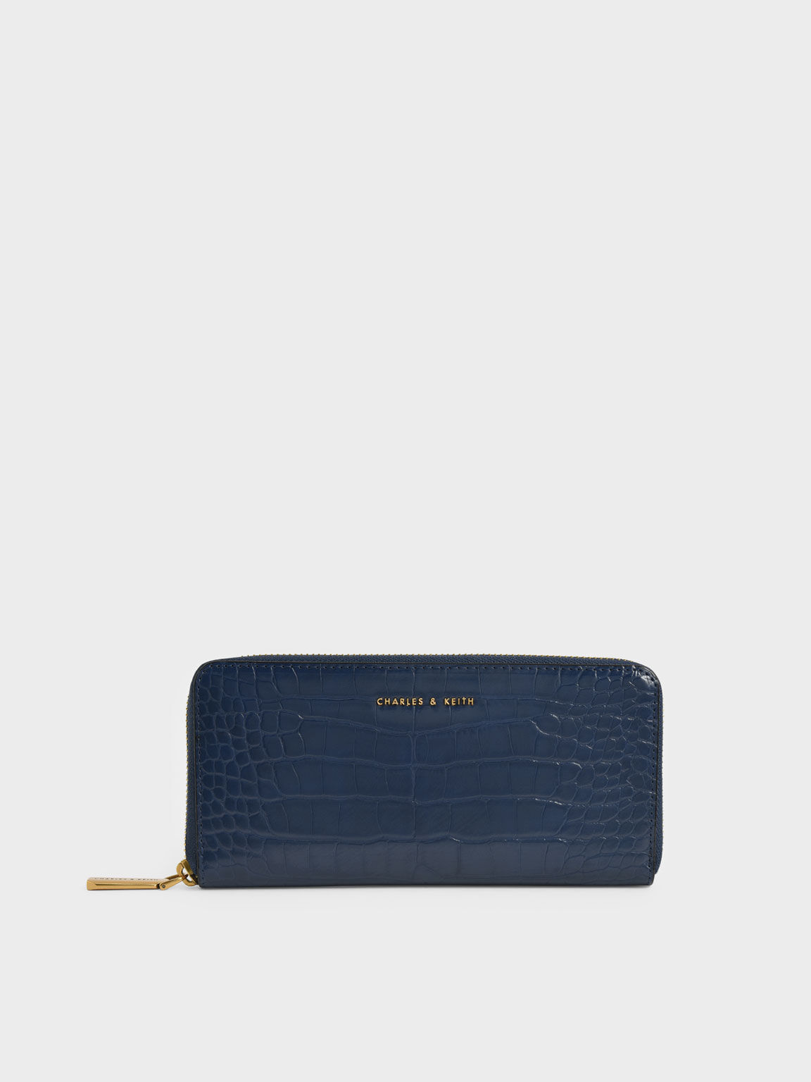 Croc-Effect Long Wallet, Navy, hi-res