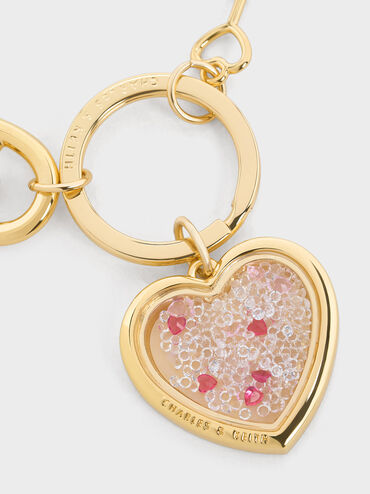 Heart Lock Crystal Keychain, Gold, hi-res