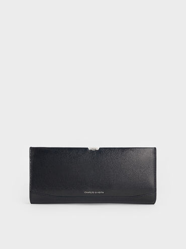 Wisteria Patent Metallic-Accent Clutch, Noir, hi-res