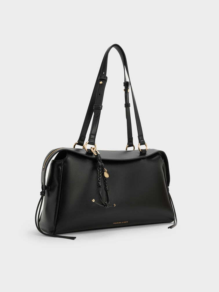 Haylen Braided-Charm Shoulder Bag, Black, hi-res