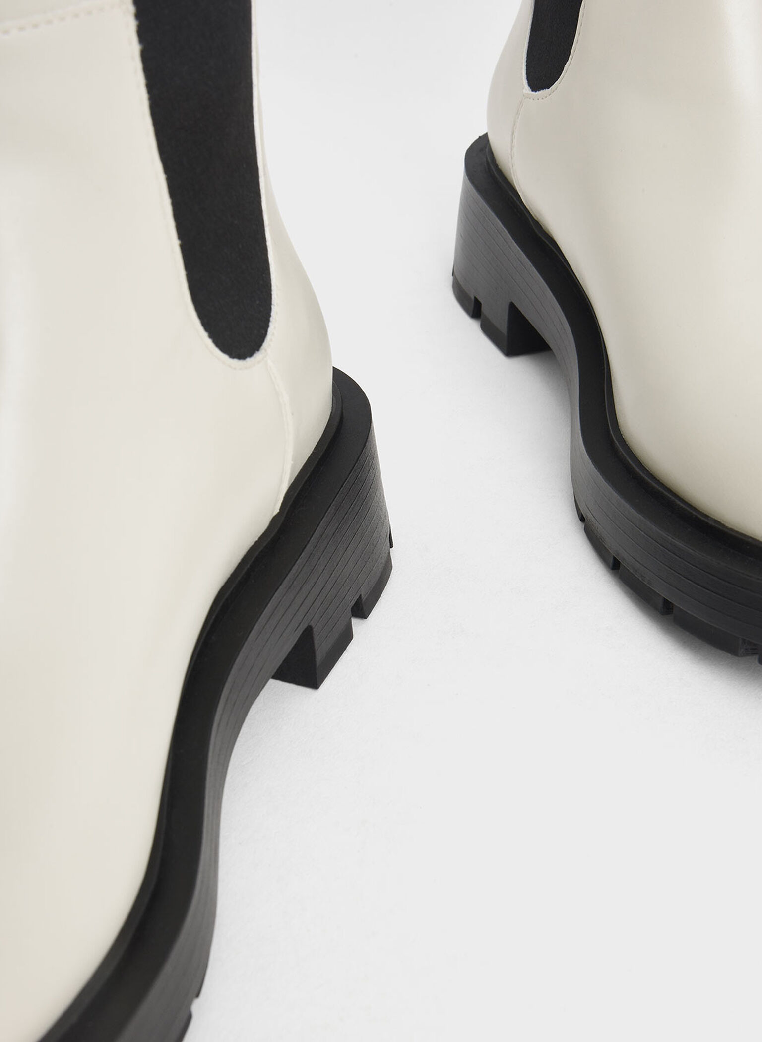 Zip-Up Chelsea Knee Boots, Chalk, hi-res