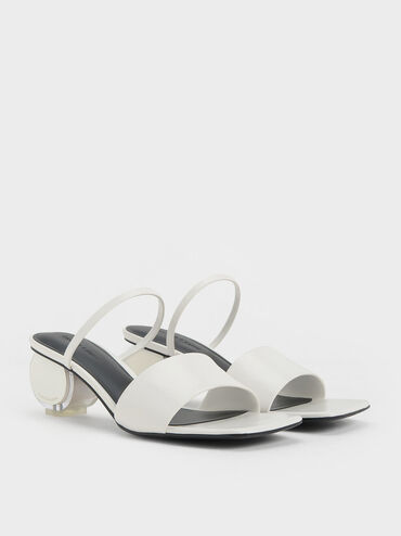 Crinkle-Effect Sculptural-Heel Mules, White, hi-res