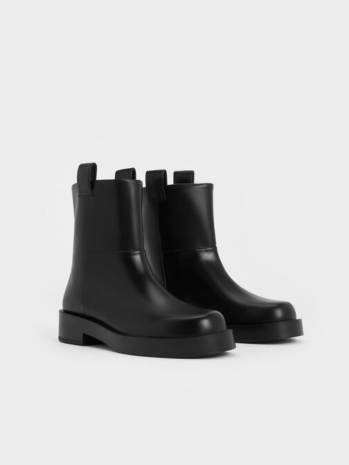 Double Pull-Tab Ankle Boots, Black, hi-res