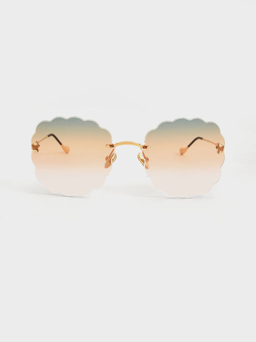 Multi-Tinted Scalloped Butterfly Sunglasses, Naranja, hi-res