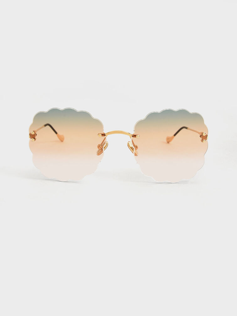 Multi-Tinted Scalloped Butterfly Sunglasses, Orange, hi-res