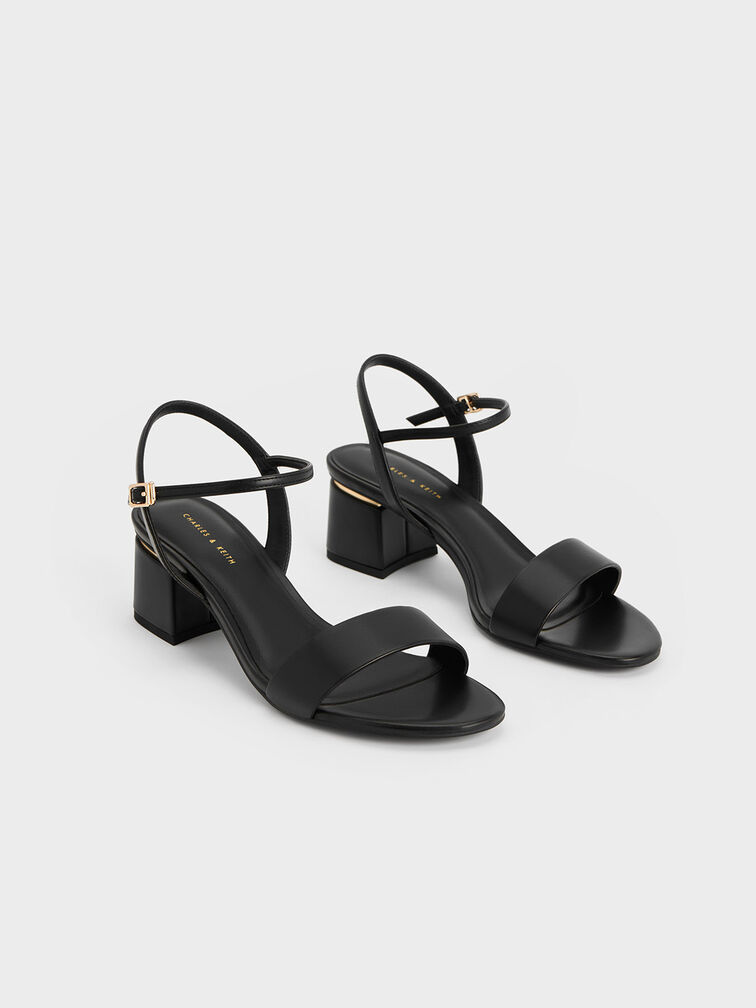 Black Open Toe Ankle Strap Block Heel Sandals - CHARLES & KEITH PH