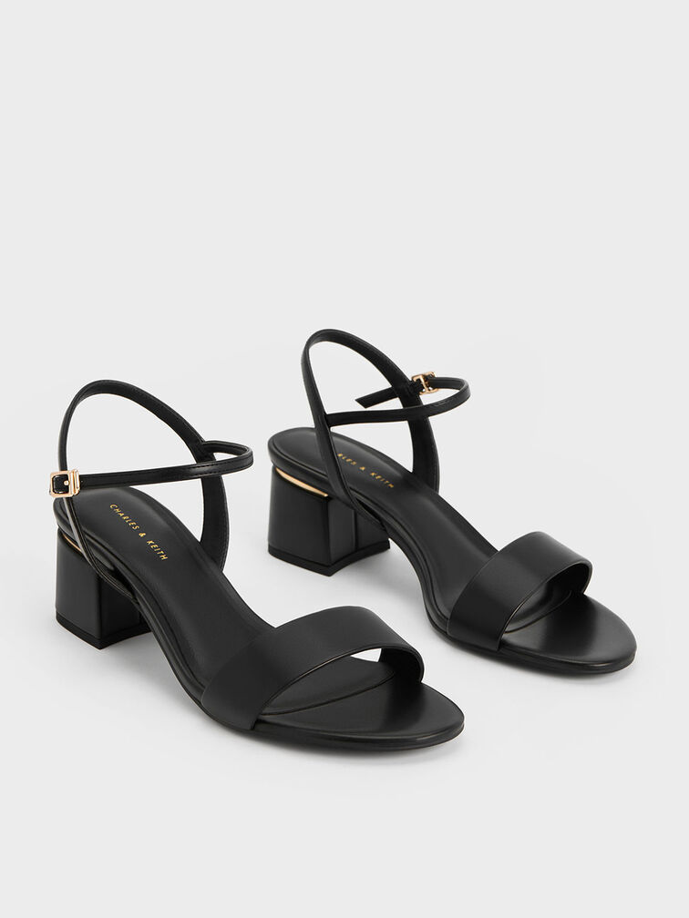 Open Toe Ankle Strap Block Heel Sandals, Black, hi-res
