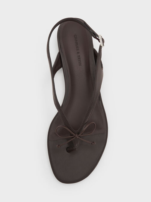 Bow Slingback Thong Sandals, Dark Brown, hi-res
