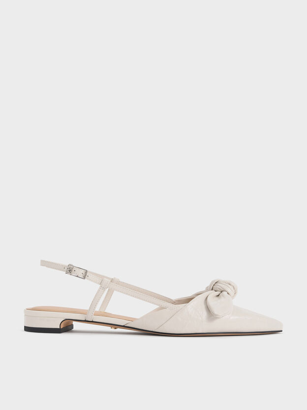 Jayce Leather Knot-Bow Slingback Flats, White, hi-res