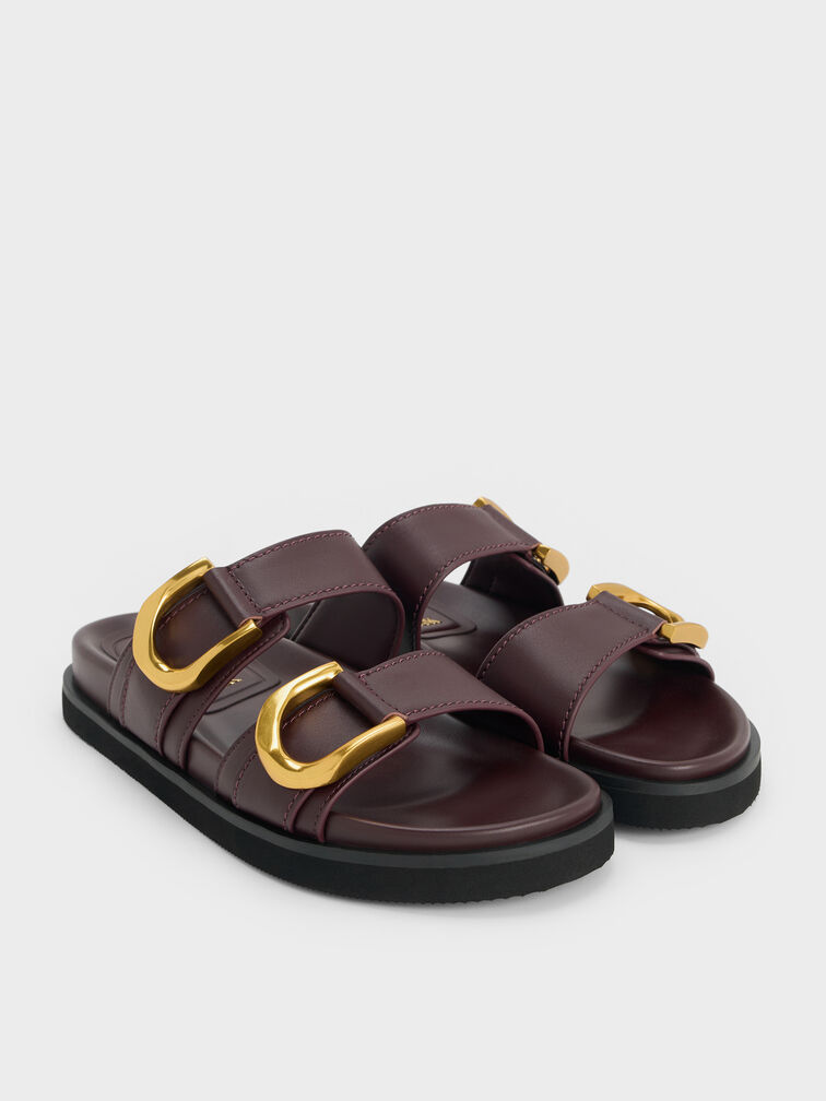 Gabine Buckled Leather Slides, Plum, hi-res