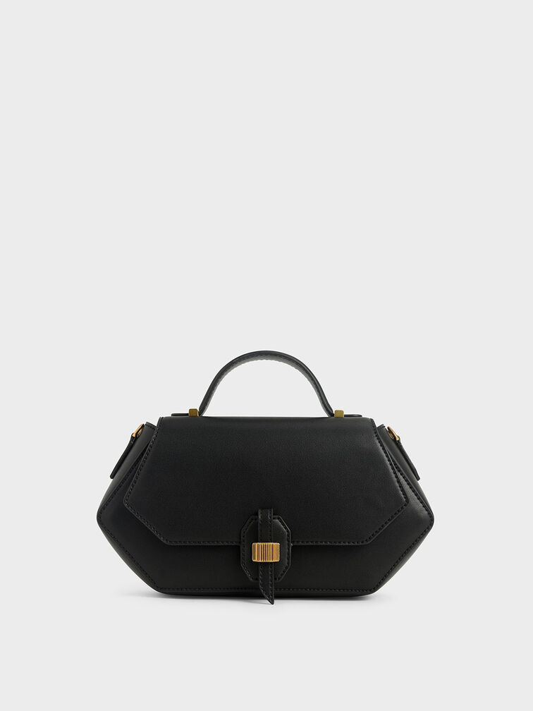 Top Handle Geometric Bag, Black, hi-res