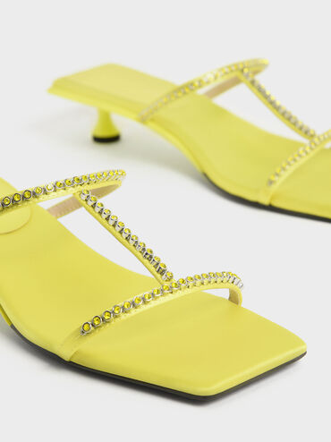 Recycled Polyester Gem-Embellished Mules, Lime, hi-res