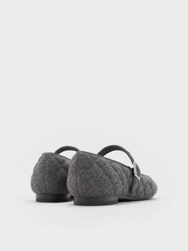 Carmel Felt Quilted Buckled Mary Jane Flats, Grey, hi-res
