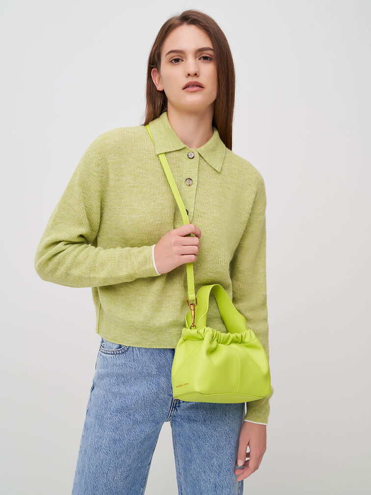 Ally Ruched Slouchy Bag, Lime, hi-res