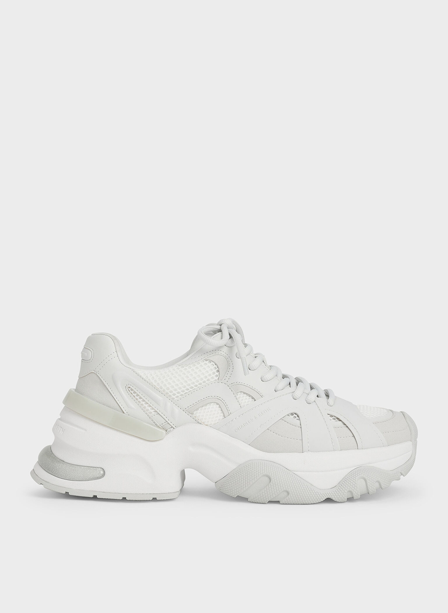 Zapatillas deportivas gruesas Malla con ribete en contraste, Blanco, hi-res