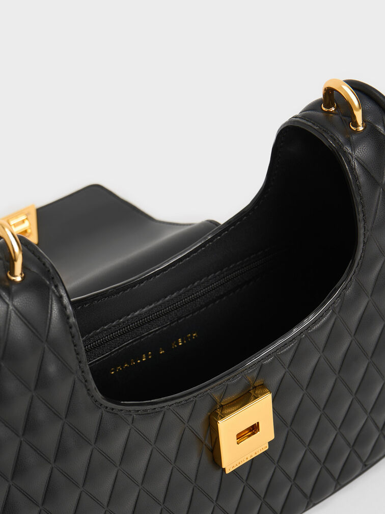 Quinlynn Curved Shoulder Bag, Black, hi-res