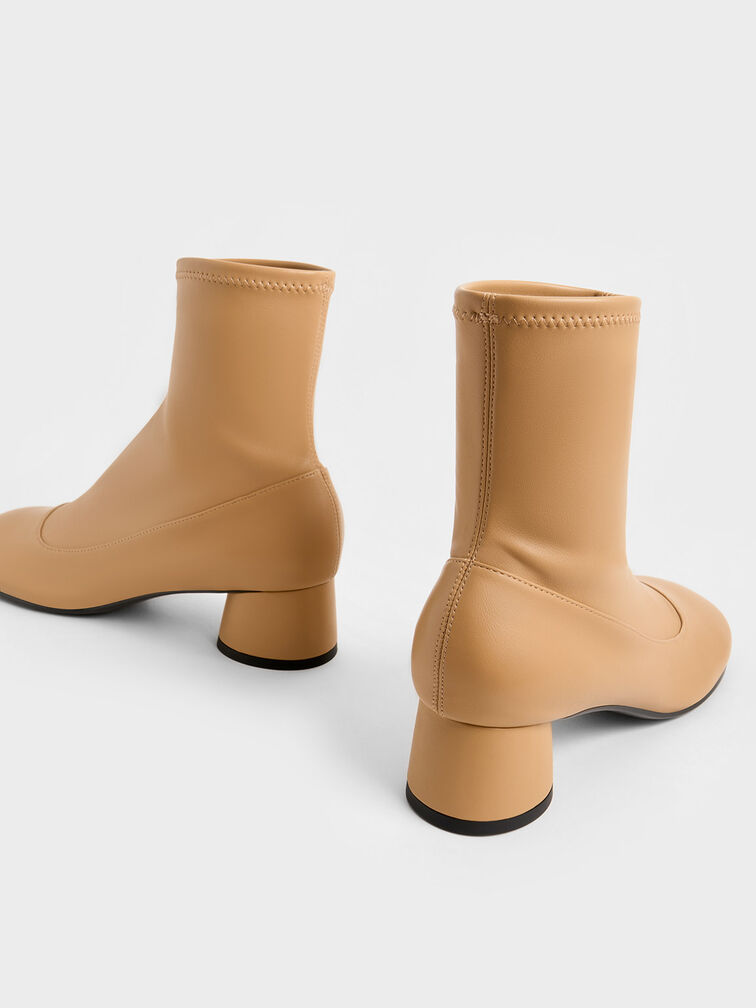 Stitch-Trim Cylindrical Heel Ankle Boots, Sand, hi-res