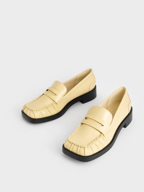 Ruched Square-Toe Loafers, Yellow, hi-res