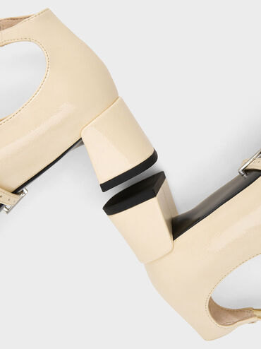 Crinkle-Effect Strappy Buckled Pumps, Beige, hi-res