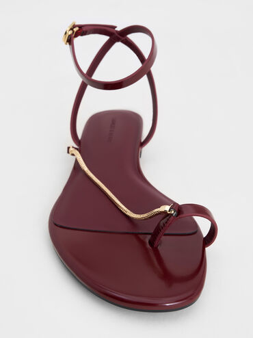 Chain-Strap Toe-Ring Sandals, Burgundy, hi-res