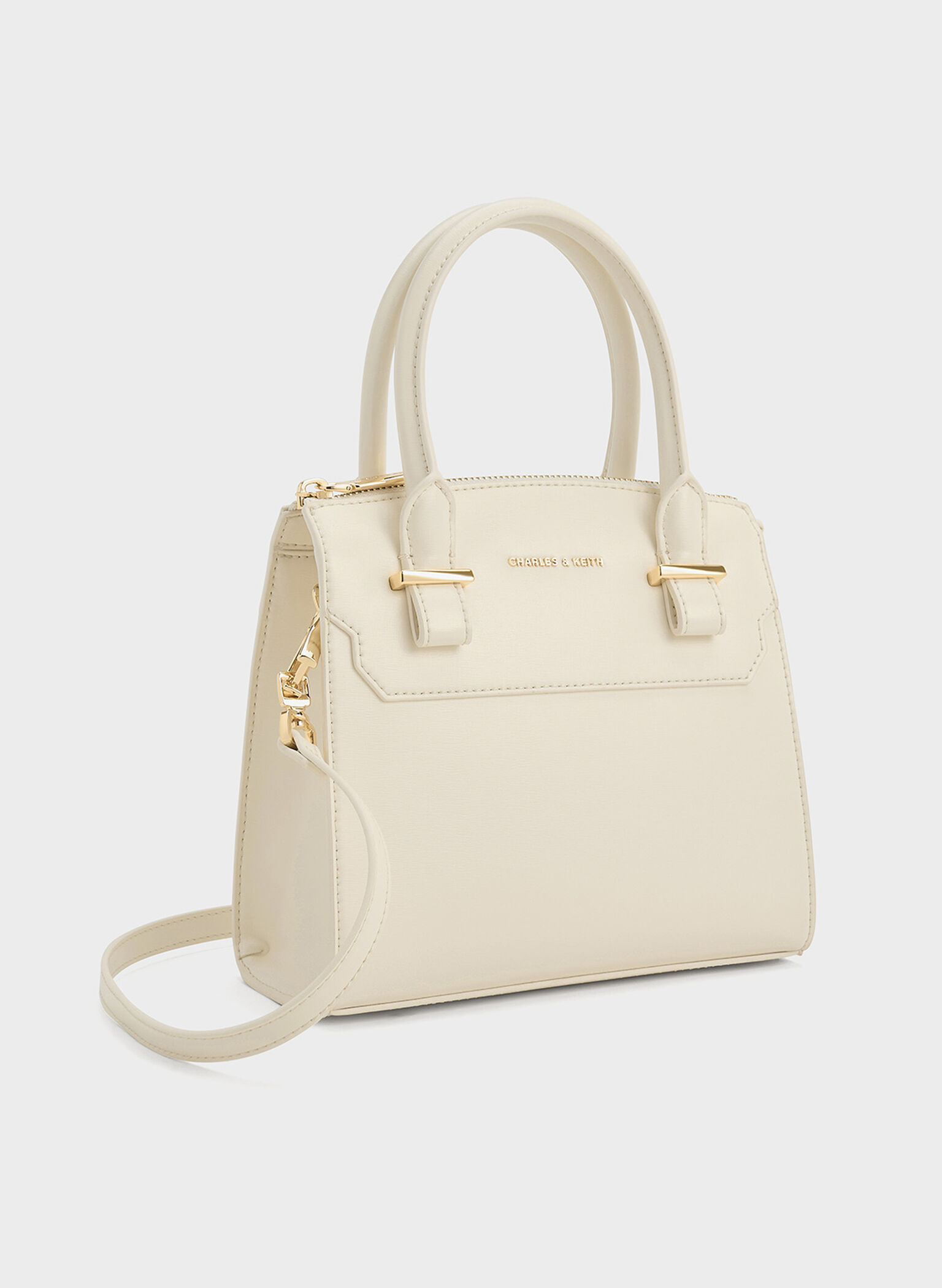Bolso tote estructurado Temmie, Crema, hi-res