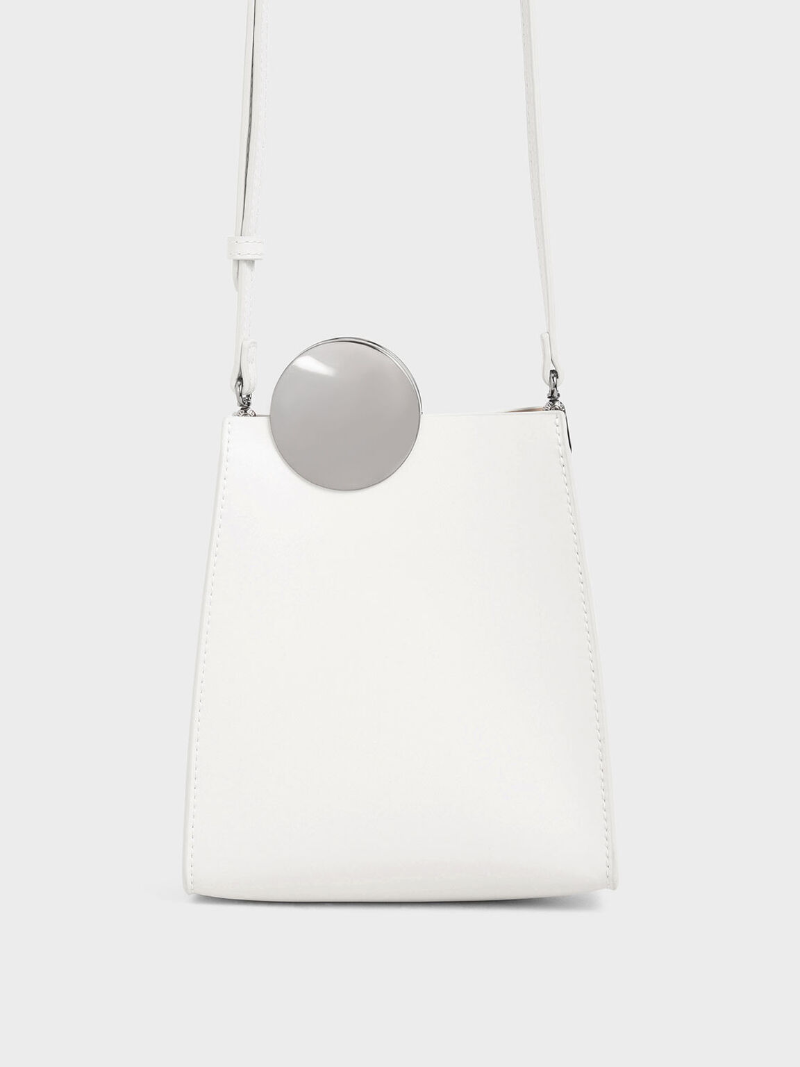 White Chrome Detail Leather Crossbody Bag Charles Keith Nz