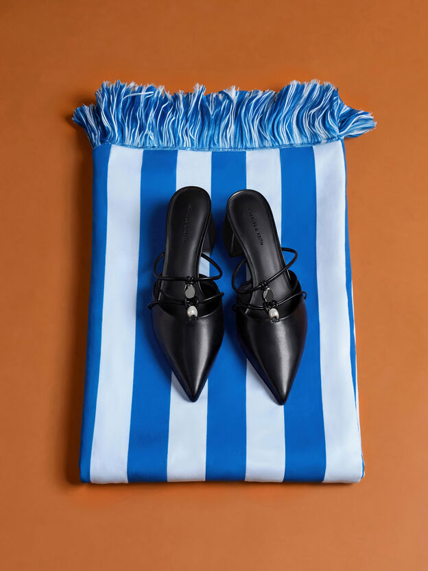 Georgie Bead Pointed Mules, Black, hi-res