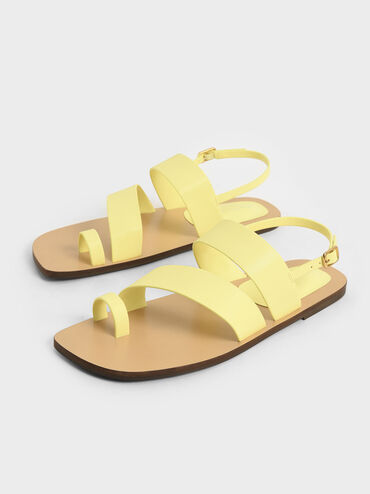 Toe-Ring Slingback Flat Sandals, Yellow, hi-res