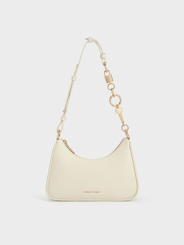 Lane Lock & Key Chain Handle Trapeze Bag, Cream, hi-res