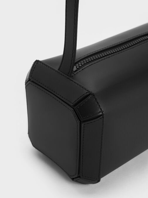 Geometric Boxy Shoulder Bag, Black, hi-res