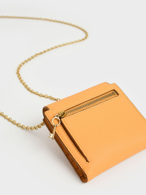 Locket Metallic Accent Short Wallet, Mustard, hi-res