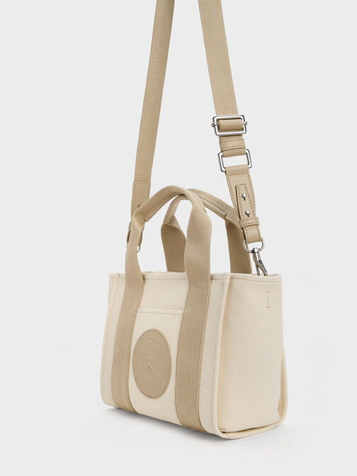 Kay Canvas Contrast-Trim Tote Bag, Taupe, hi-res