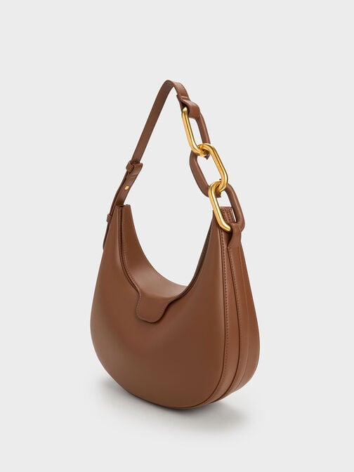 Kora Metallic-Accent Moon Bag, Chocolate, hi-res