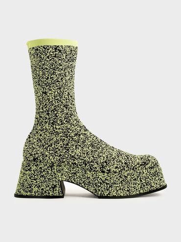 Knitted Platform Sock Boots, Yellow, hi-res