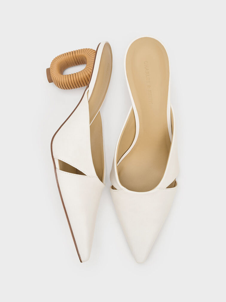 Cut-Out Sculptural-Heel Mules, White, hi-res