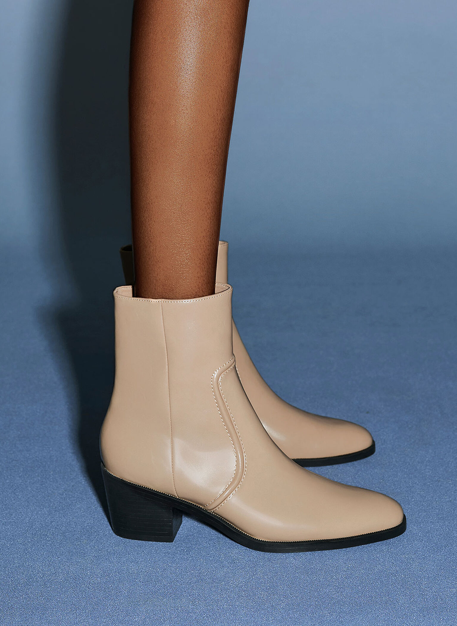 Slant Heel Ankle Boots, Sand, hi-res
