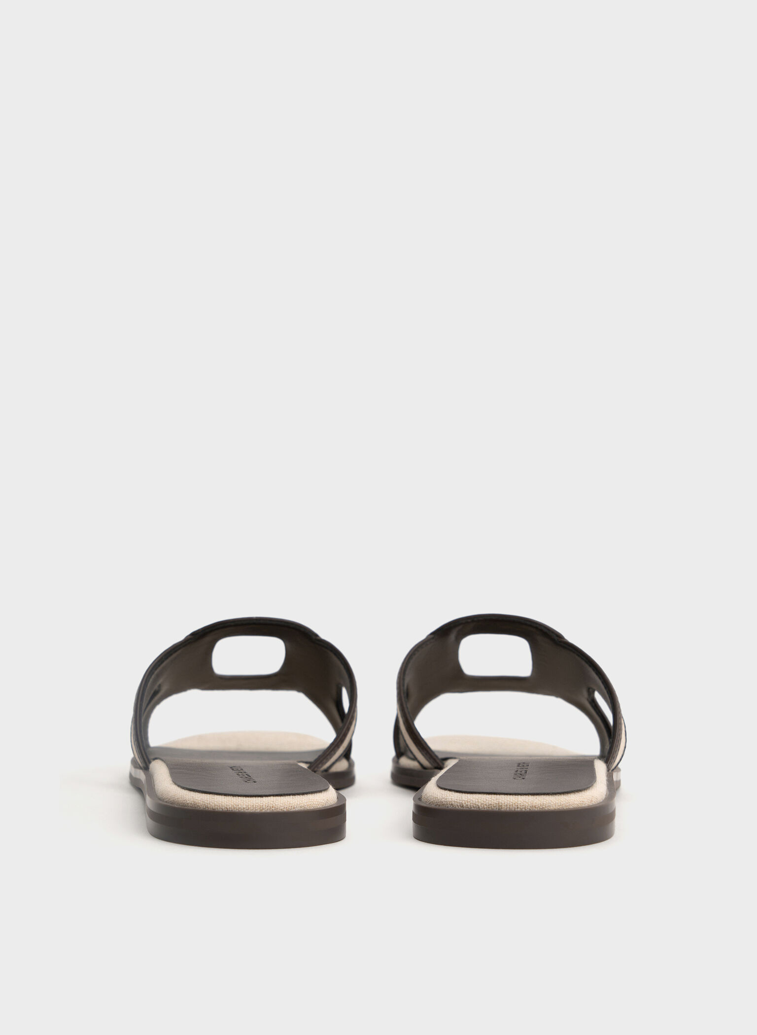 Easley Linen Cut-Out Slide Sandals, Dark Brown, hi-res