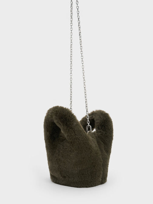 Yama Furry Chain-Handle Bag, Khaki, hi-res