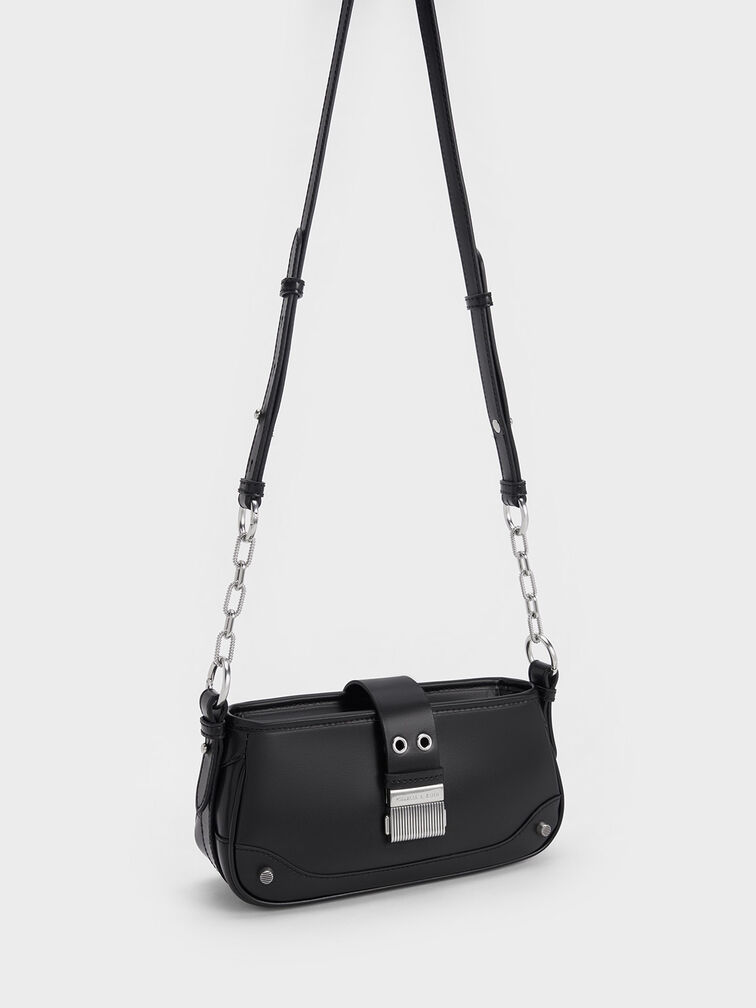 Winslet Belted Shoulder Bag, Black, hi-res