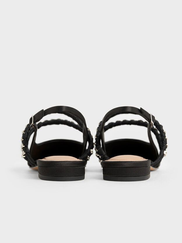 Goldie Gem-Encrusted Mary Jane Flats, Black Textured, hi-res