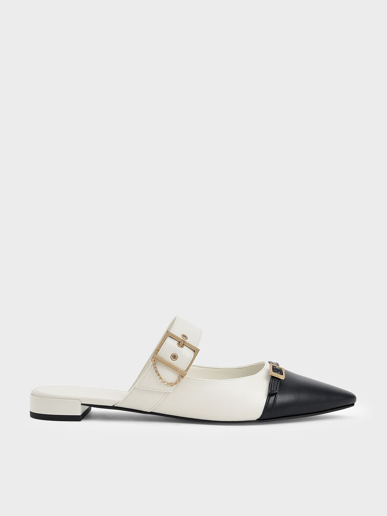 Hadley Double Buckle Flat Mules, Chalk, hi-res