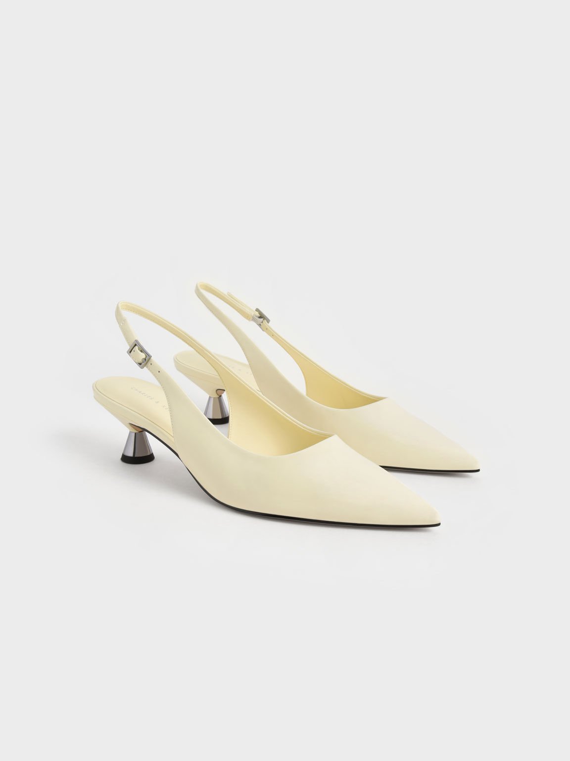 Patent Spool Heel Slingback Pumps, Butter, hi-res