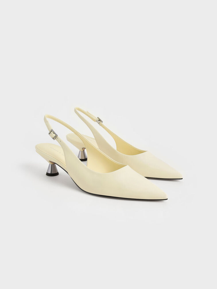 Patent Spool Heel Slingback Pumps, Butter, hi-res