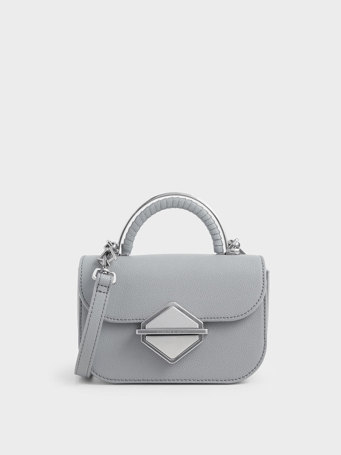 Grey Metallic Accent Mini Top Handle Bag Charles Keith Us