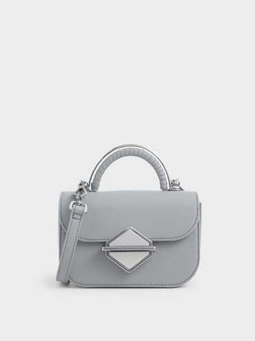 Metallic Accent Mini Top Handle Bag, Grey, hi-res